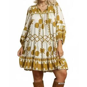 NEW STYLE USA tribal print dress - plus size in mustard